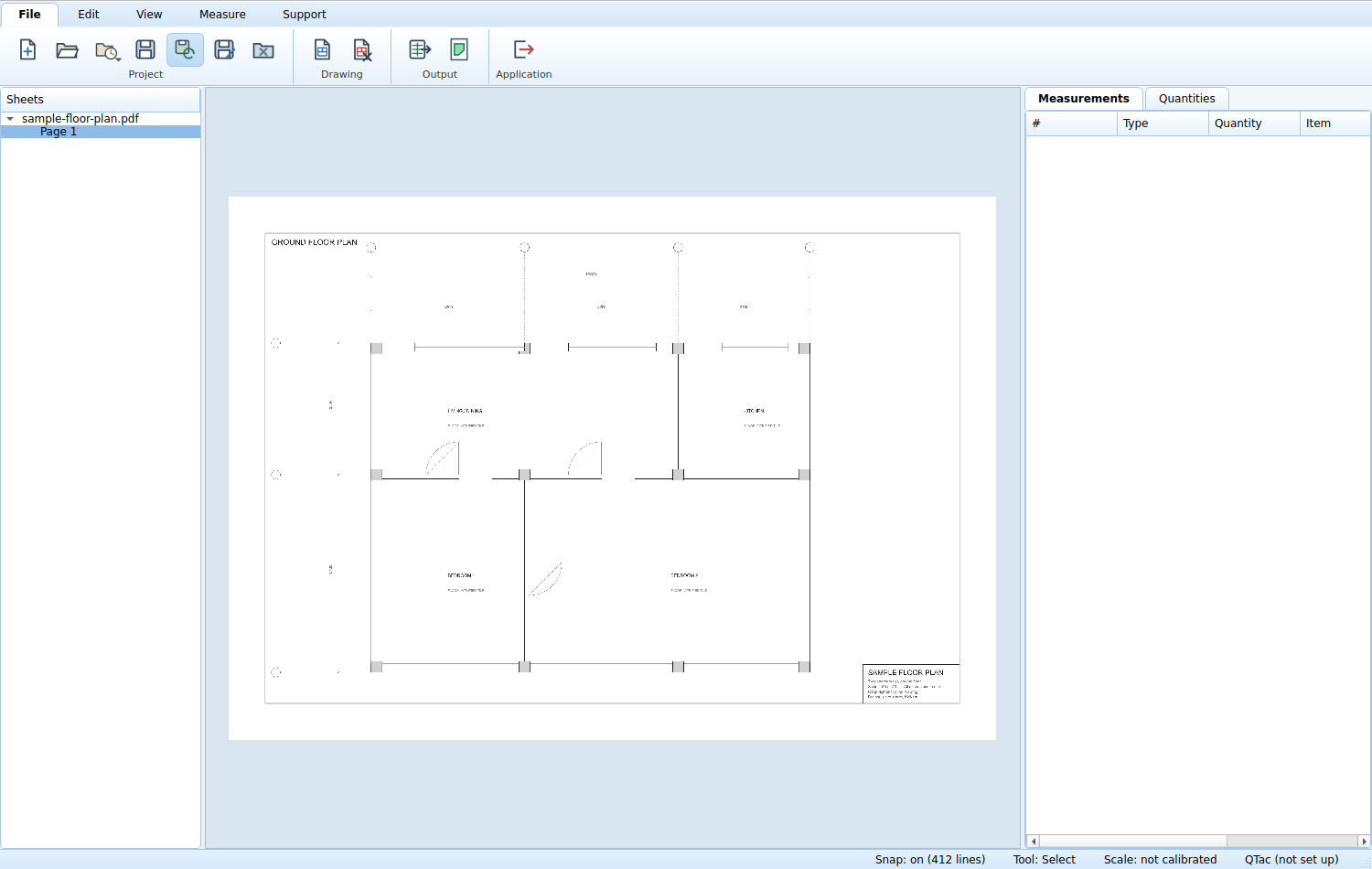 A floor plan open in QTac